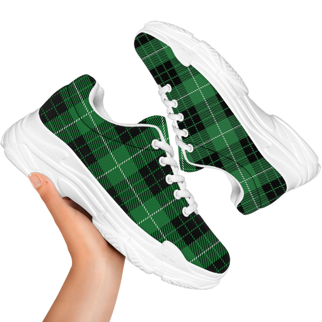 Black And Green Tartan Pattern Print White Chunky Shoes