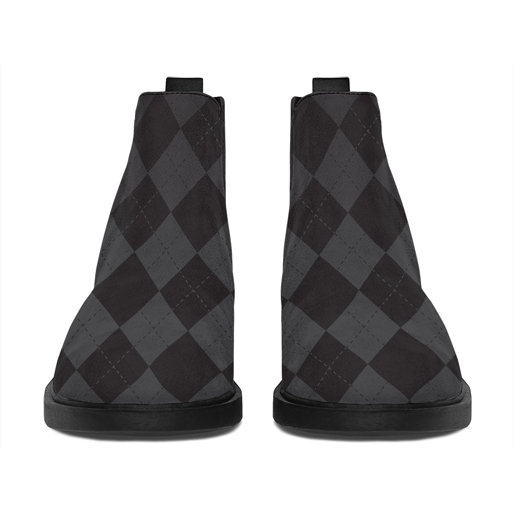 Black And Grey Argyle Pattern Print Flat Ankle Boots