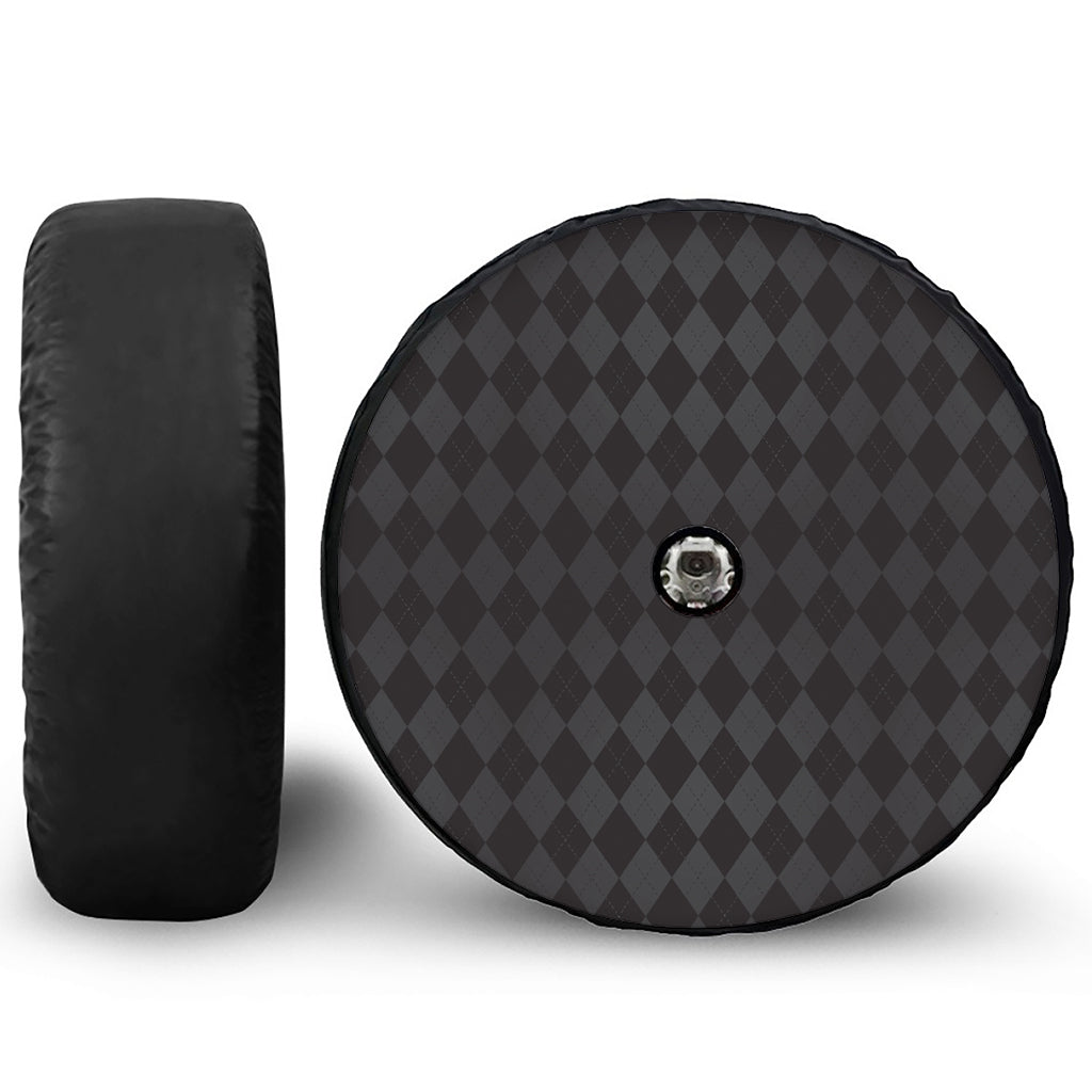 Black And Grey Argyle Pattern Print Tire Cover With Camera Hole