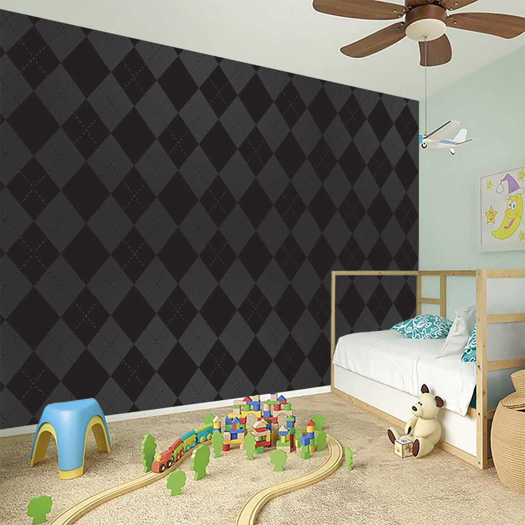 Black And Grey Argyle Pattern Print Wall Sticker