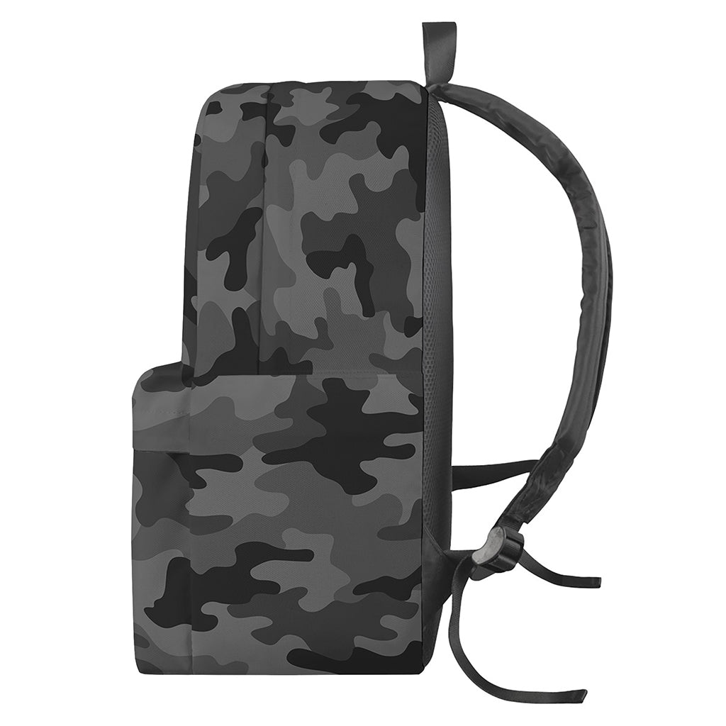 Black And Grey Camouflage Print Backpack