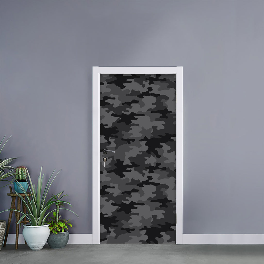 Black And Grey Camouflage Print Door Sticker