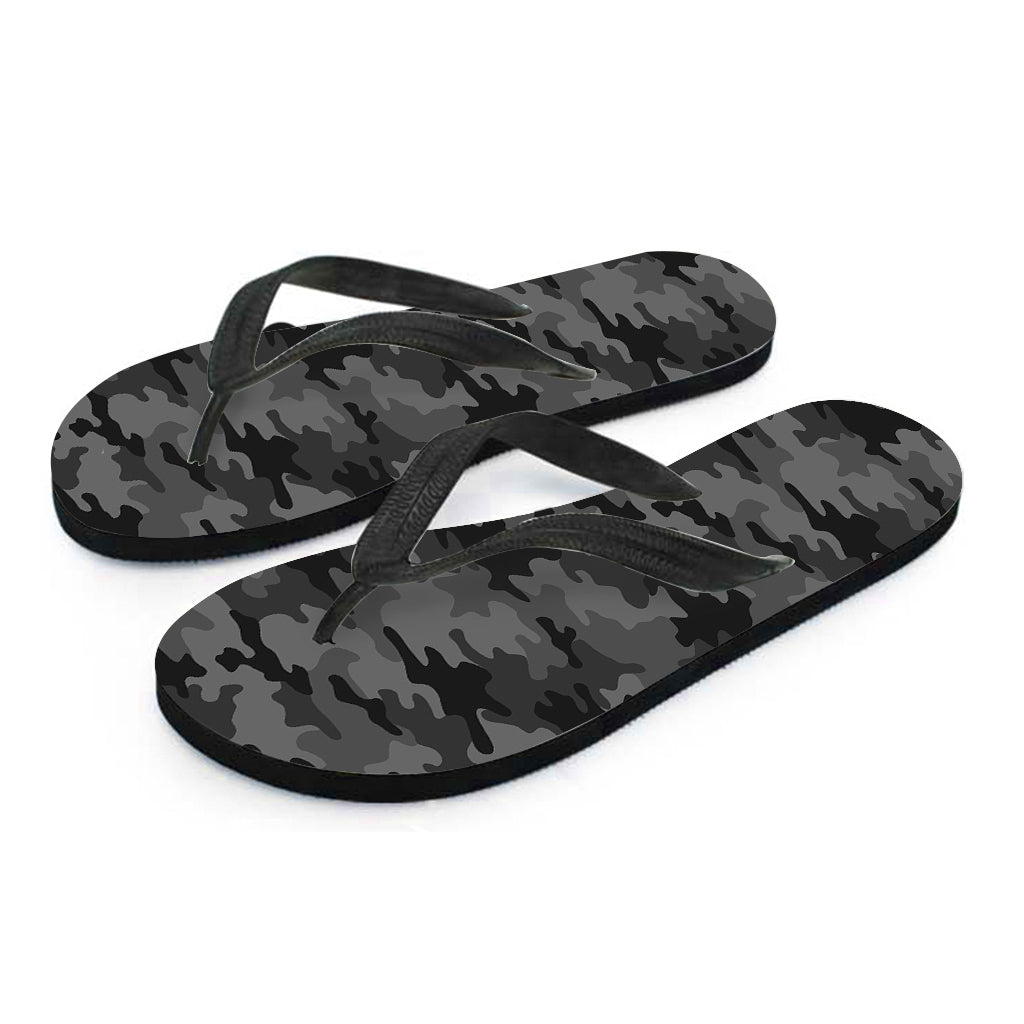 Black And Grey Camouflage Print Flip Flops