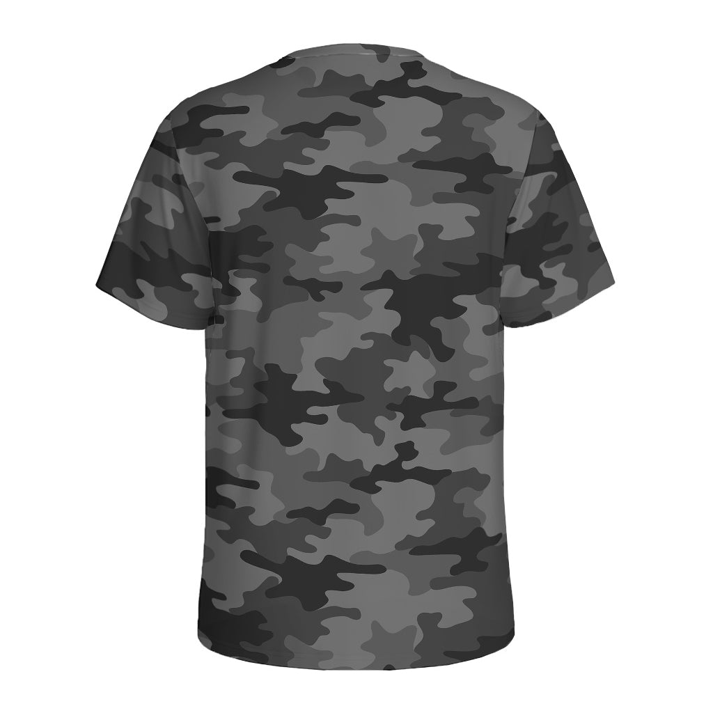 Black And Grey Camouflage Print Men's Sports T-Shirt