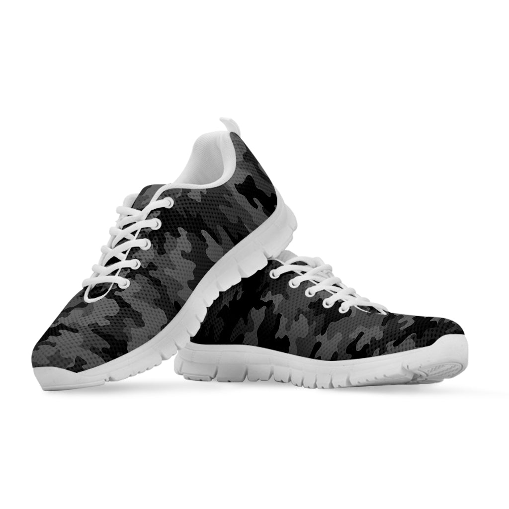 Black And Grey Camouflage Print White Running Shoes