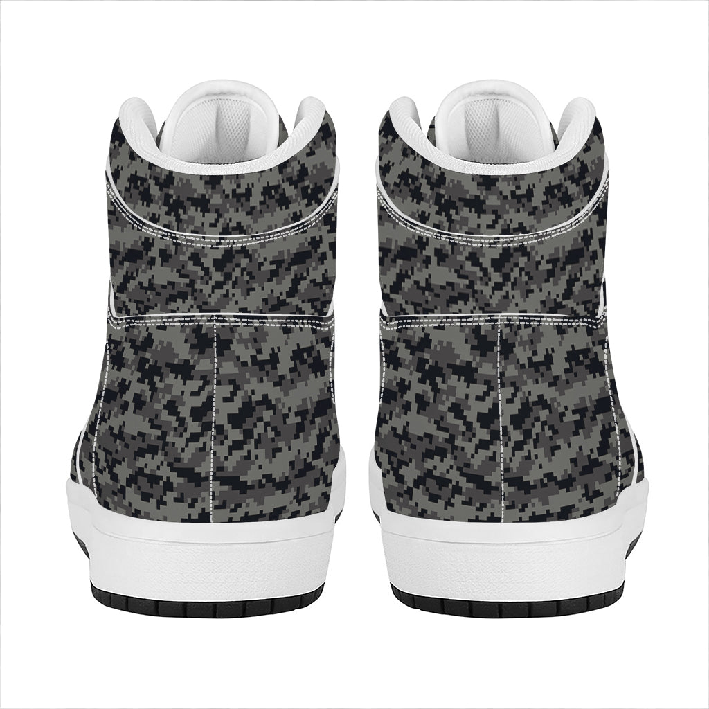 Black And Grey Digital Camo Print High Top Leather Sneakers