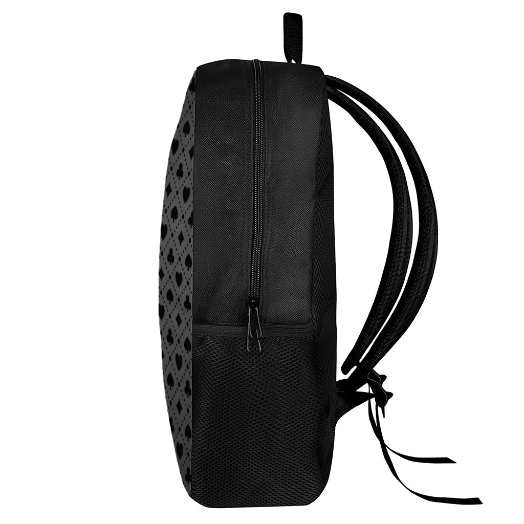 Black And Grey Playing Card Suits Print 17 Inch Backpack