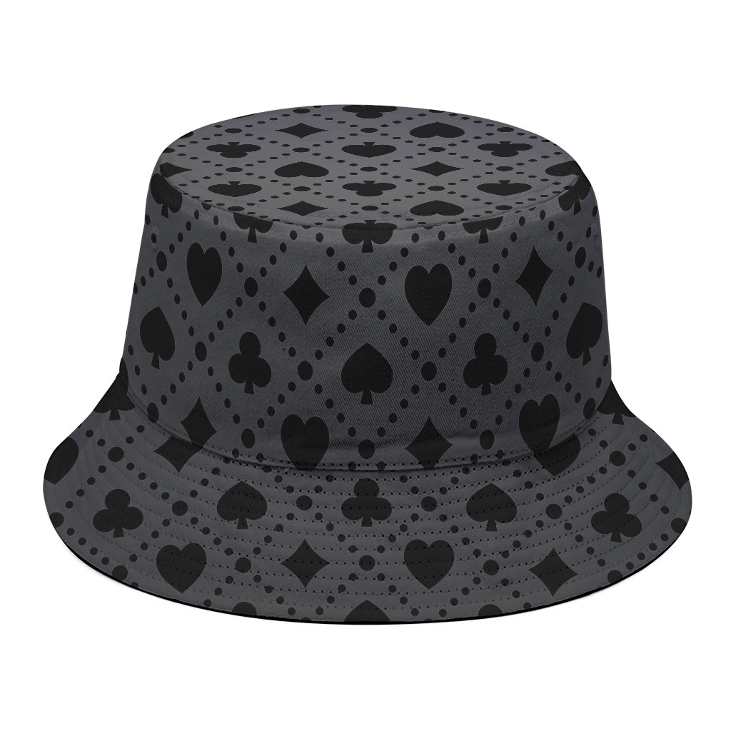 Black And Grey Playing Card Suits Print Bucket Hat