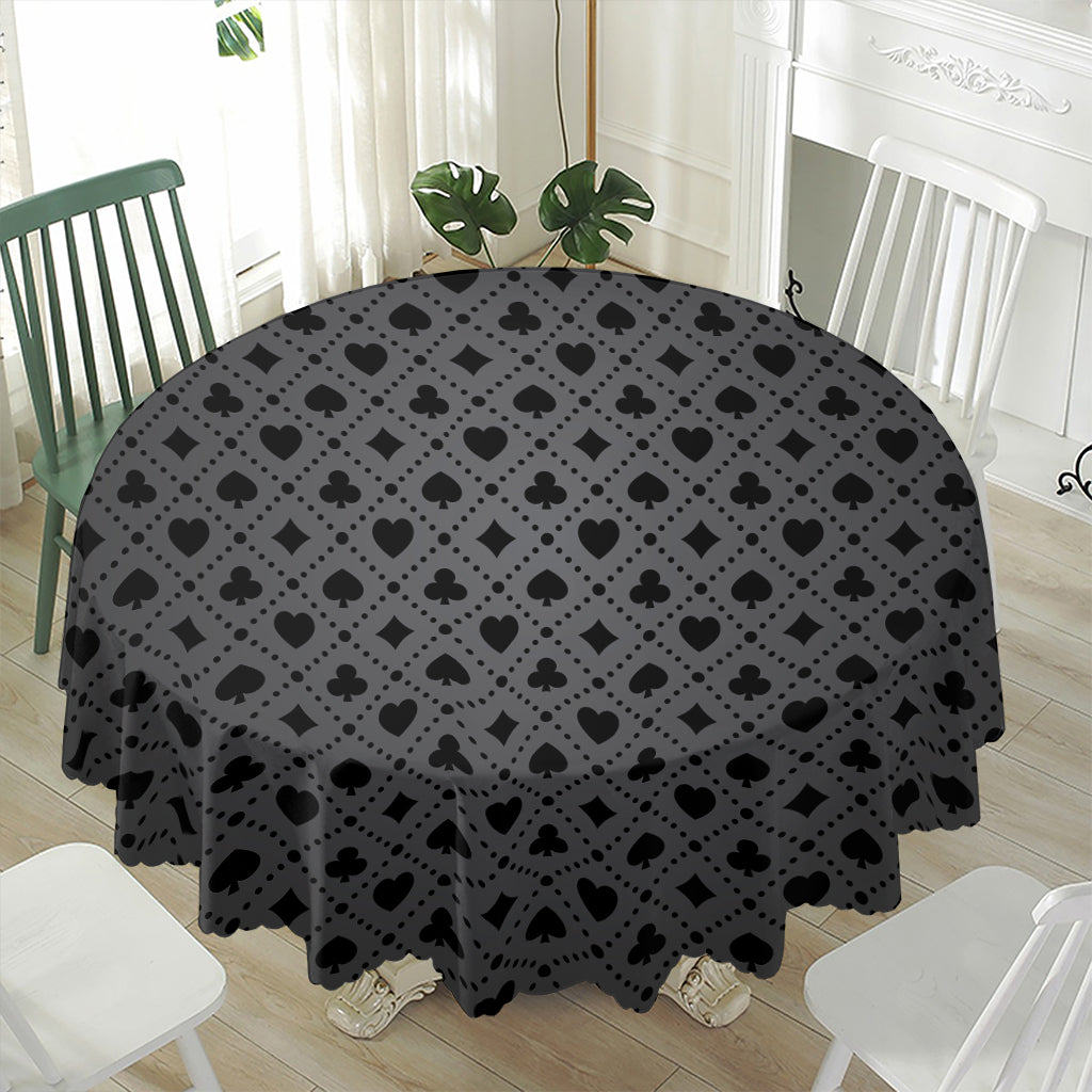 Black And Grey Playing Card Suits Print Waterproof Round Tablecloth