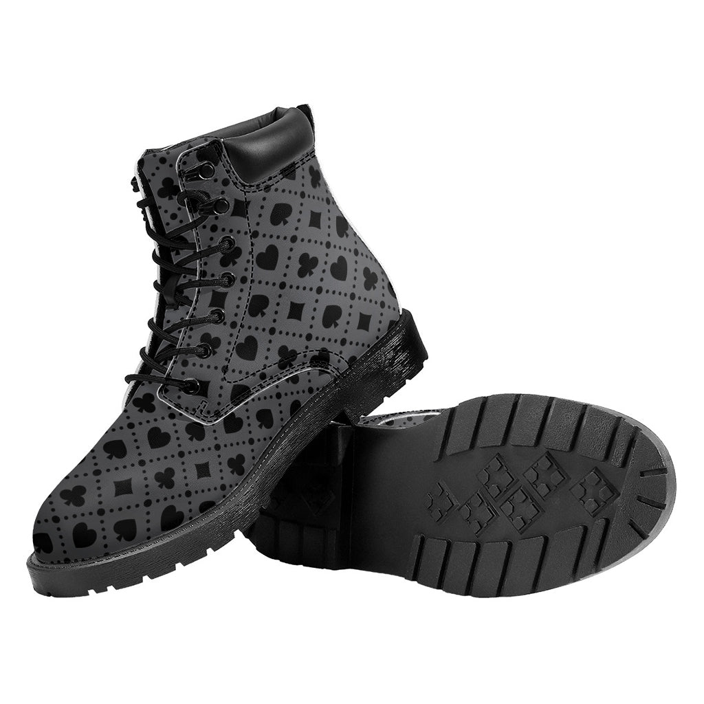 Black And Grey Playing Card Suits Print Work Boots