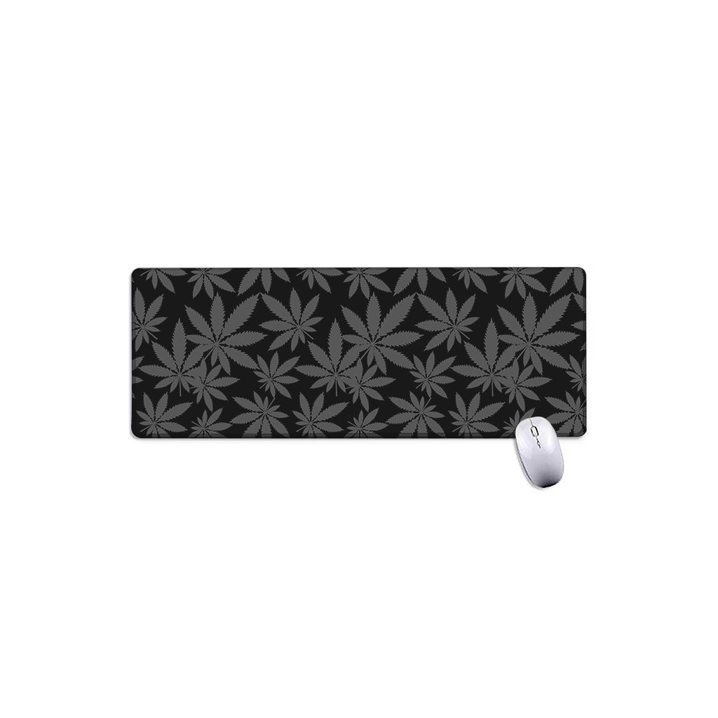 Black And Grey Pot Leaf Pattern Print Extended Mouse Pad