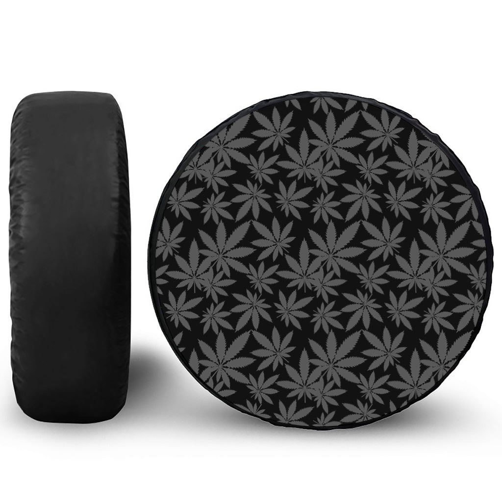 Black And Grey Pot Leaf Pattern Print Tire Cover