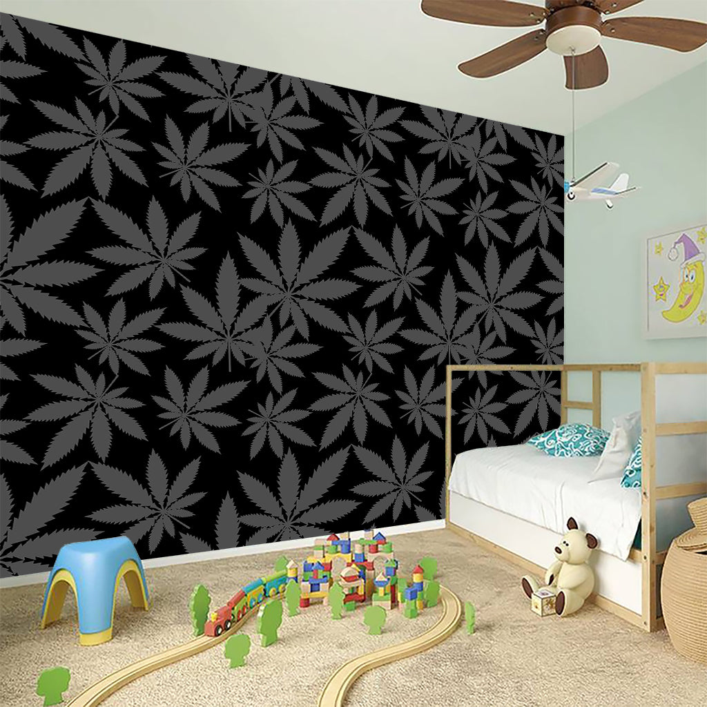 Black And Grey Pot Leaf Pattern Print Wall Sticker