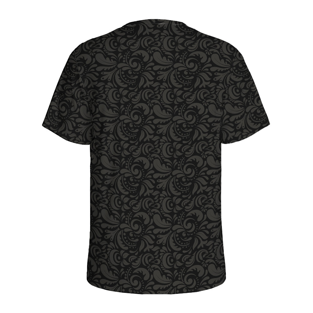 Black And Grey Western Floral Print Men's Sports T-Shirt