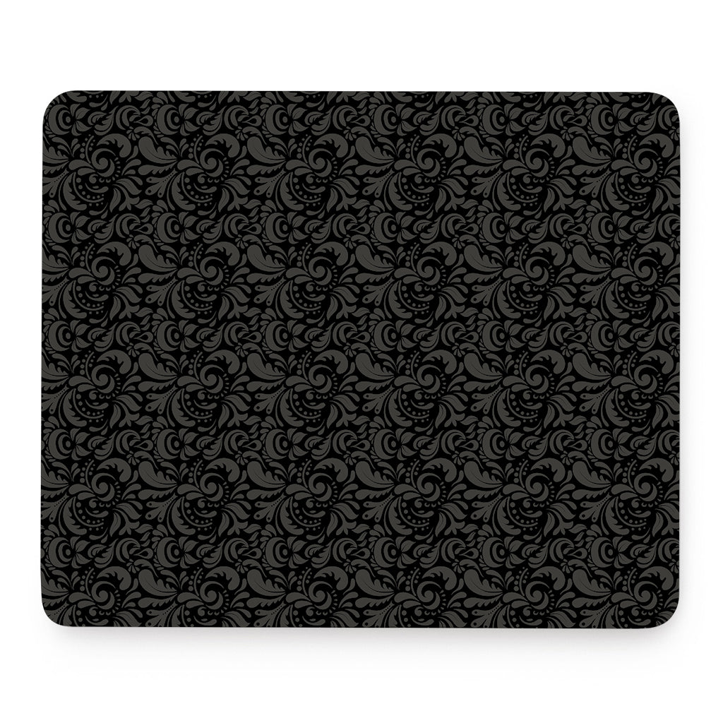 Black And Grey Western Floral Print Mouse Pad
