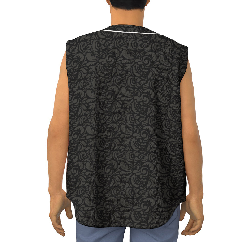 Black And Grey Western Floral Print Sleeveless Baseball Jersey