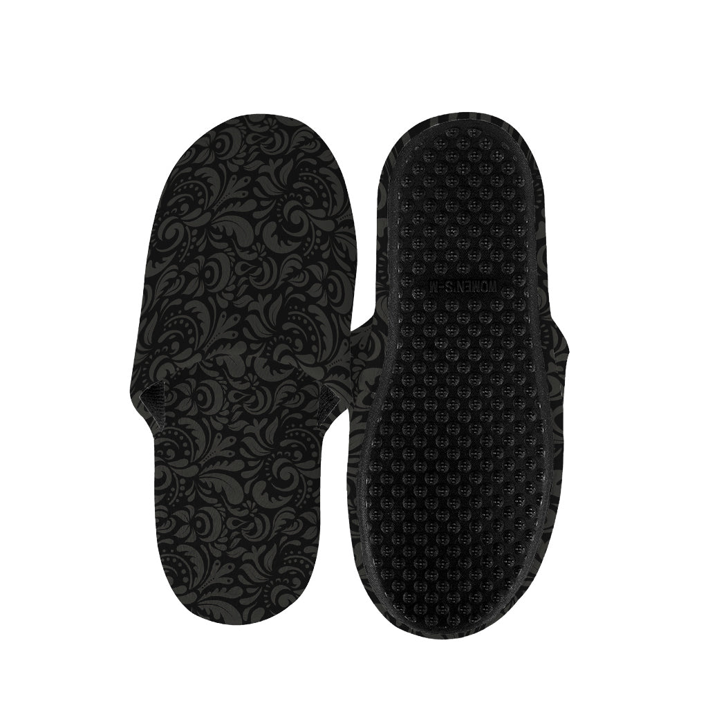 Black And Grey Western Floral Print Slippers