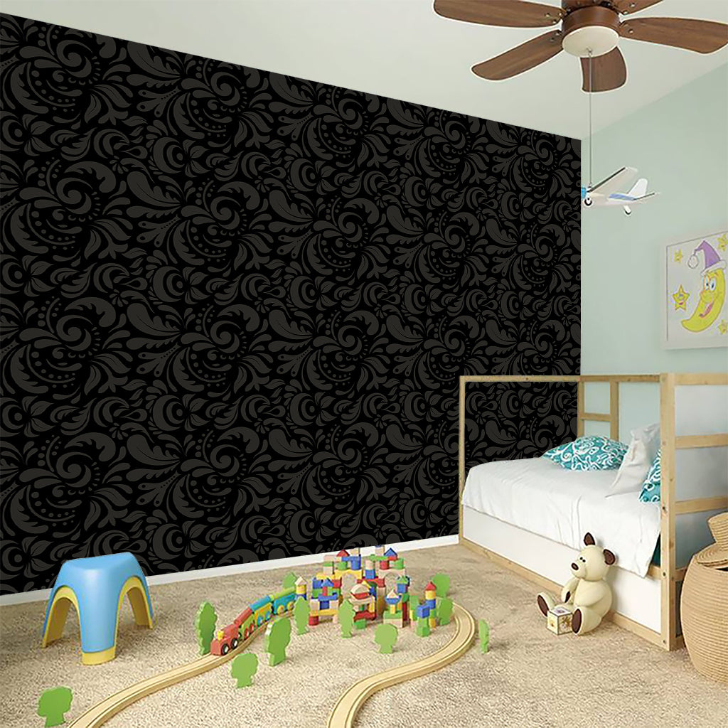 Black And Grey Western Floral Print Wall Sticker