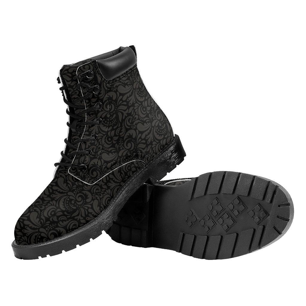 Black And Grey Western Floral Print Work Boots