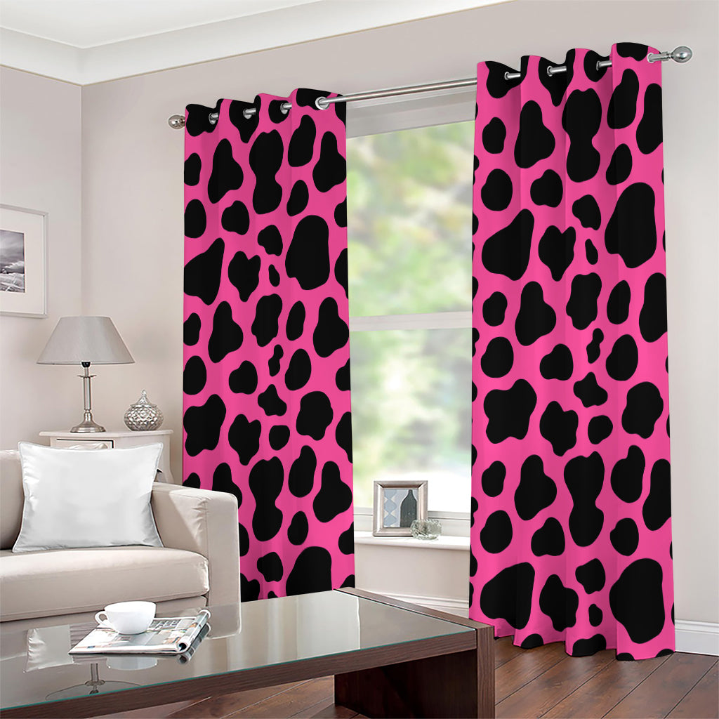 Black And Hot Pink Cow Print Extra Wide Grommet Curtains