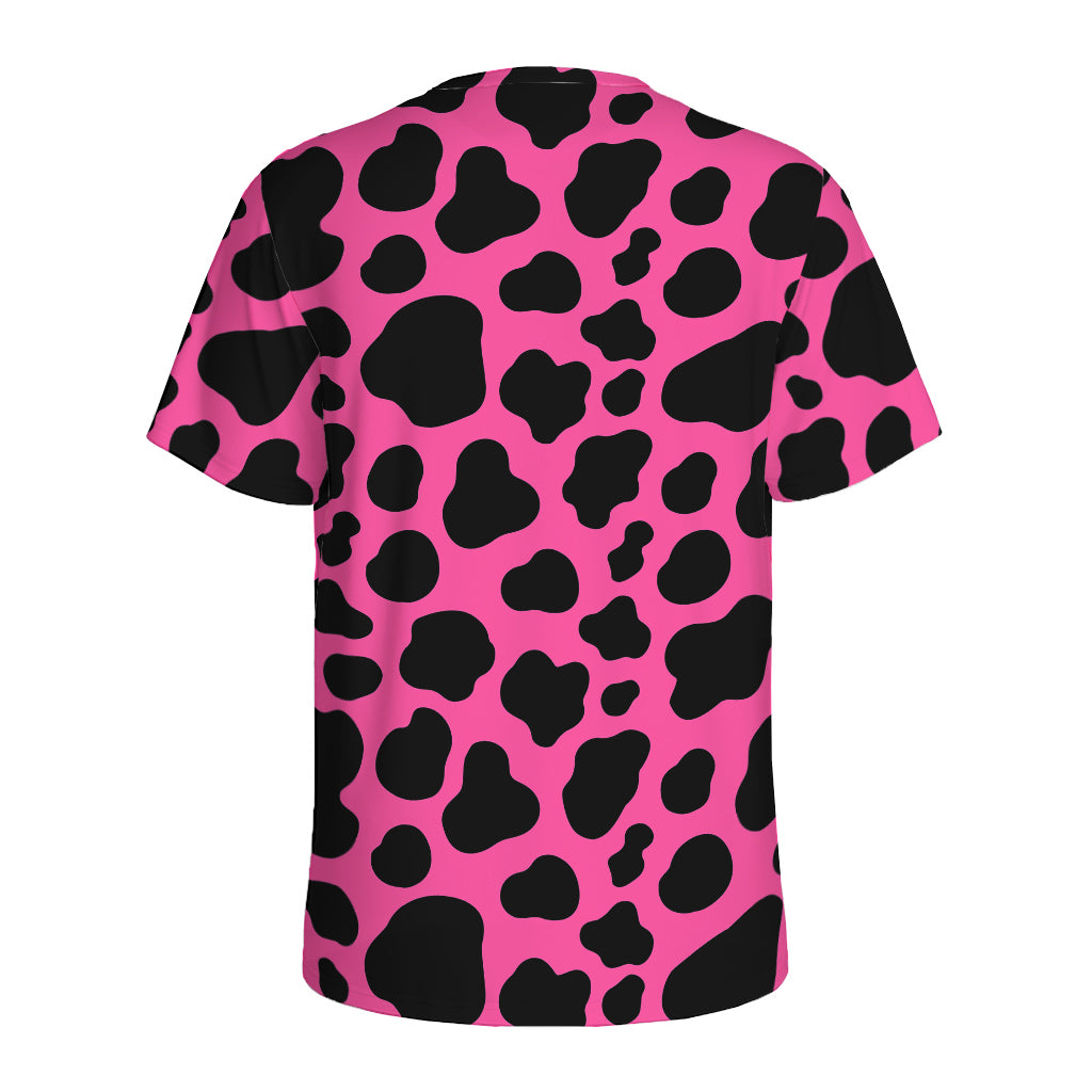 Black And Hot Pink Cow Print Men's Sports T-Shirt