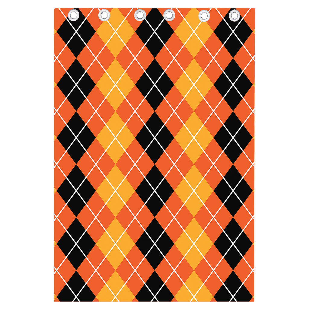 Black And Orange Argyle Pattern Print Curtain