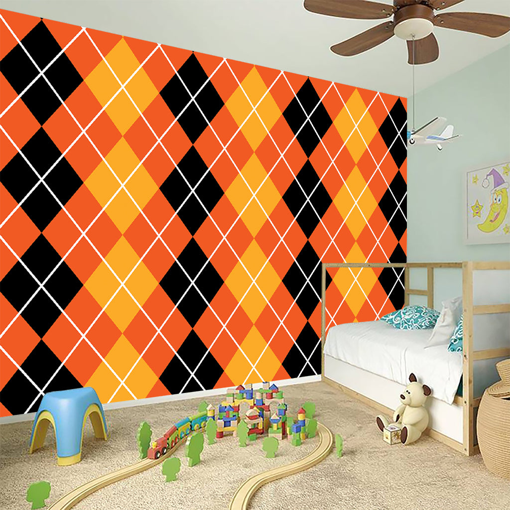 Black And Orange Argyle Pattern Print Wall Sticker