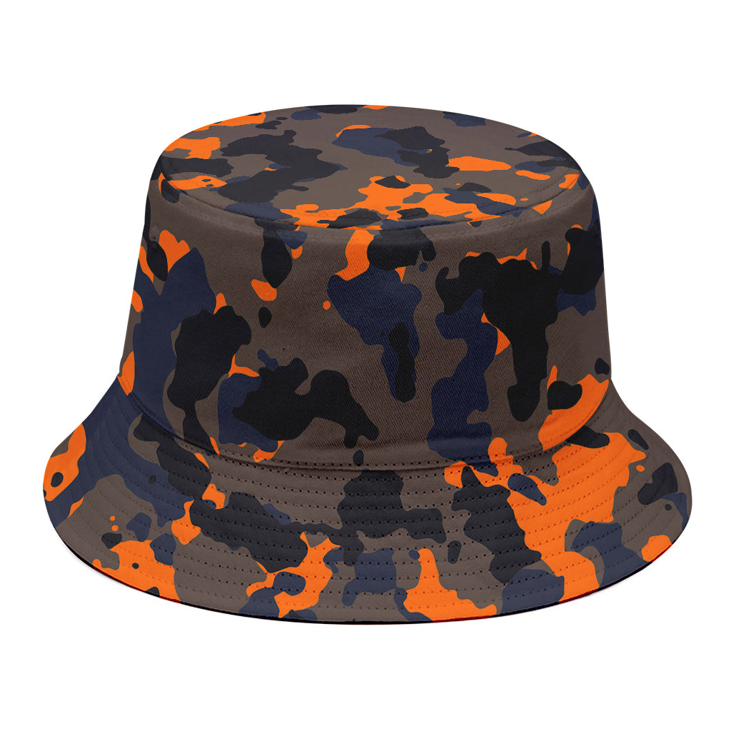Black And Orange Camouflage Print Bucket Hat