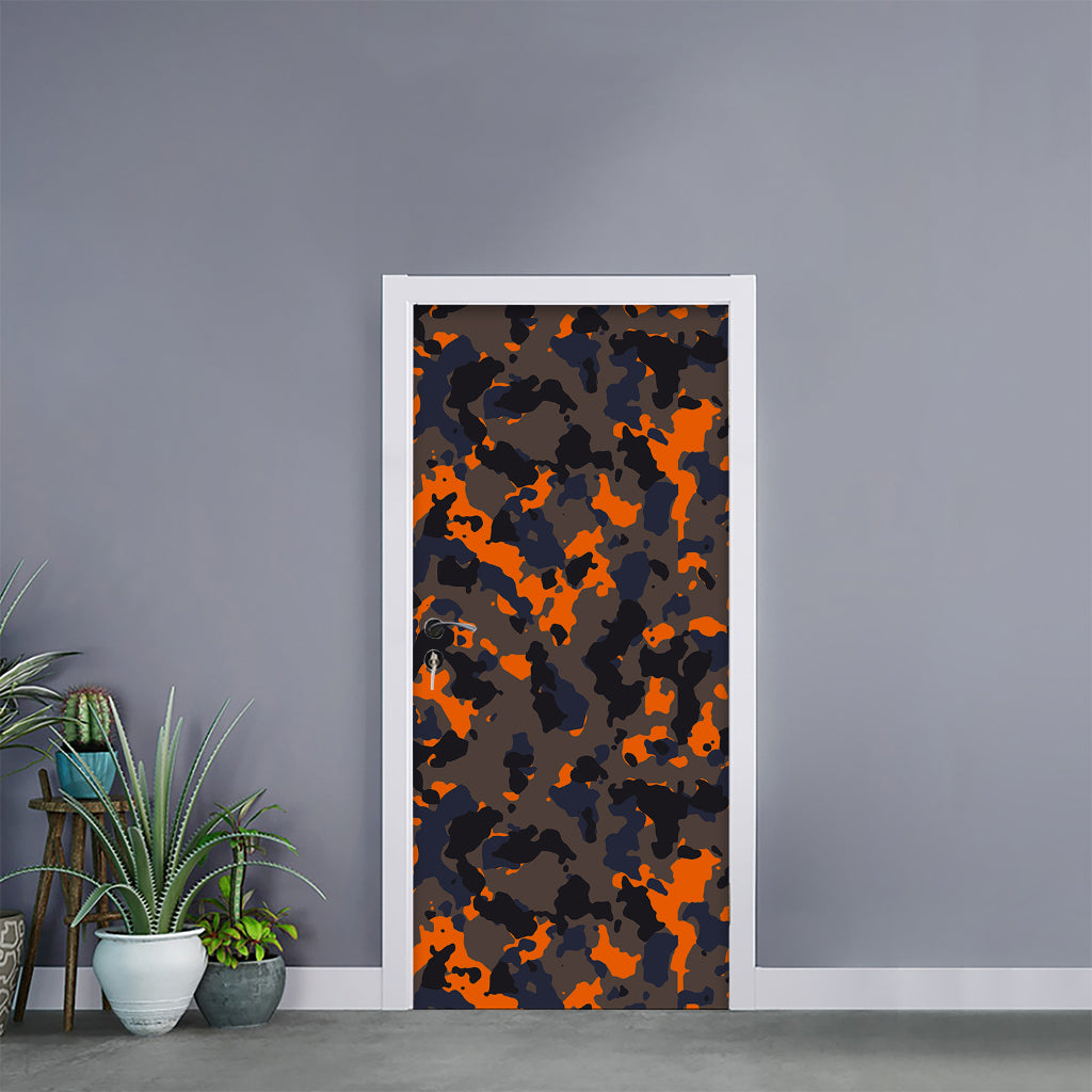 Black And Orange Camouflage Print Door Sticker