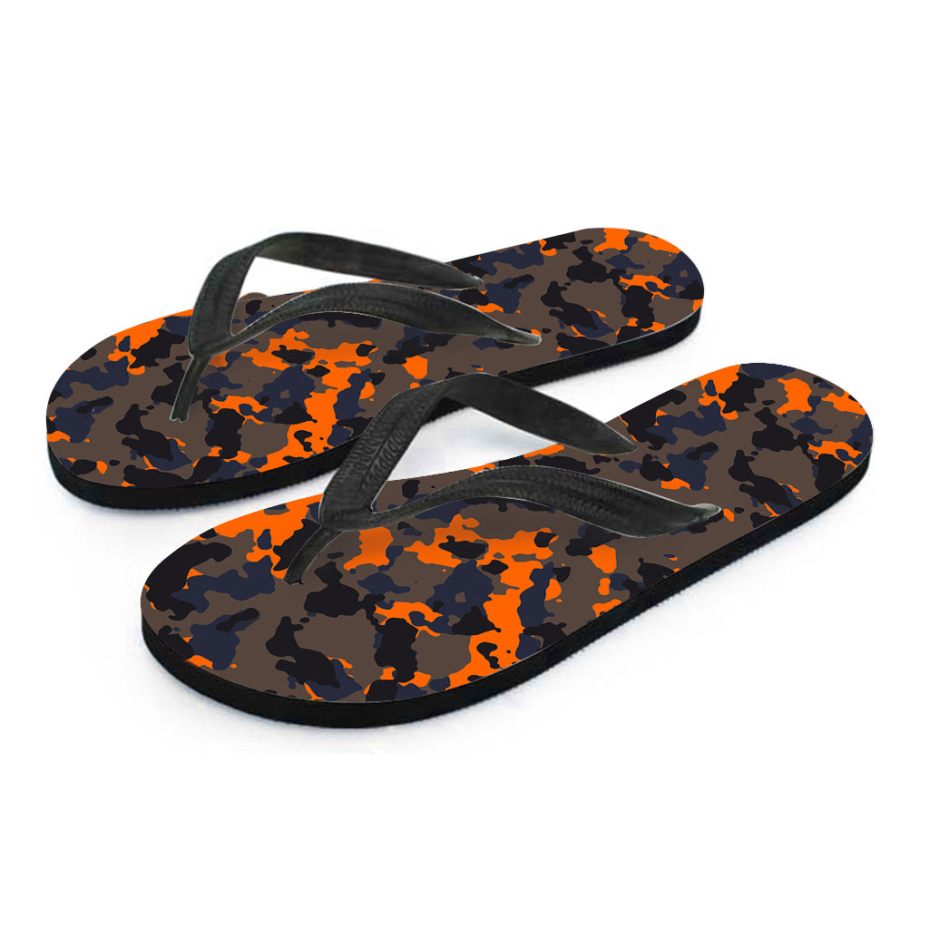 Black And Orange Camouflage Print Flip Flops