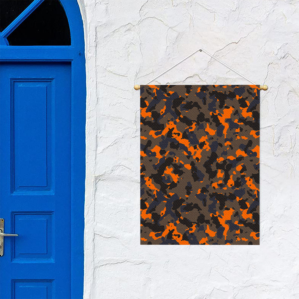 Black And Orange Camouflage Print Garden Flag