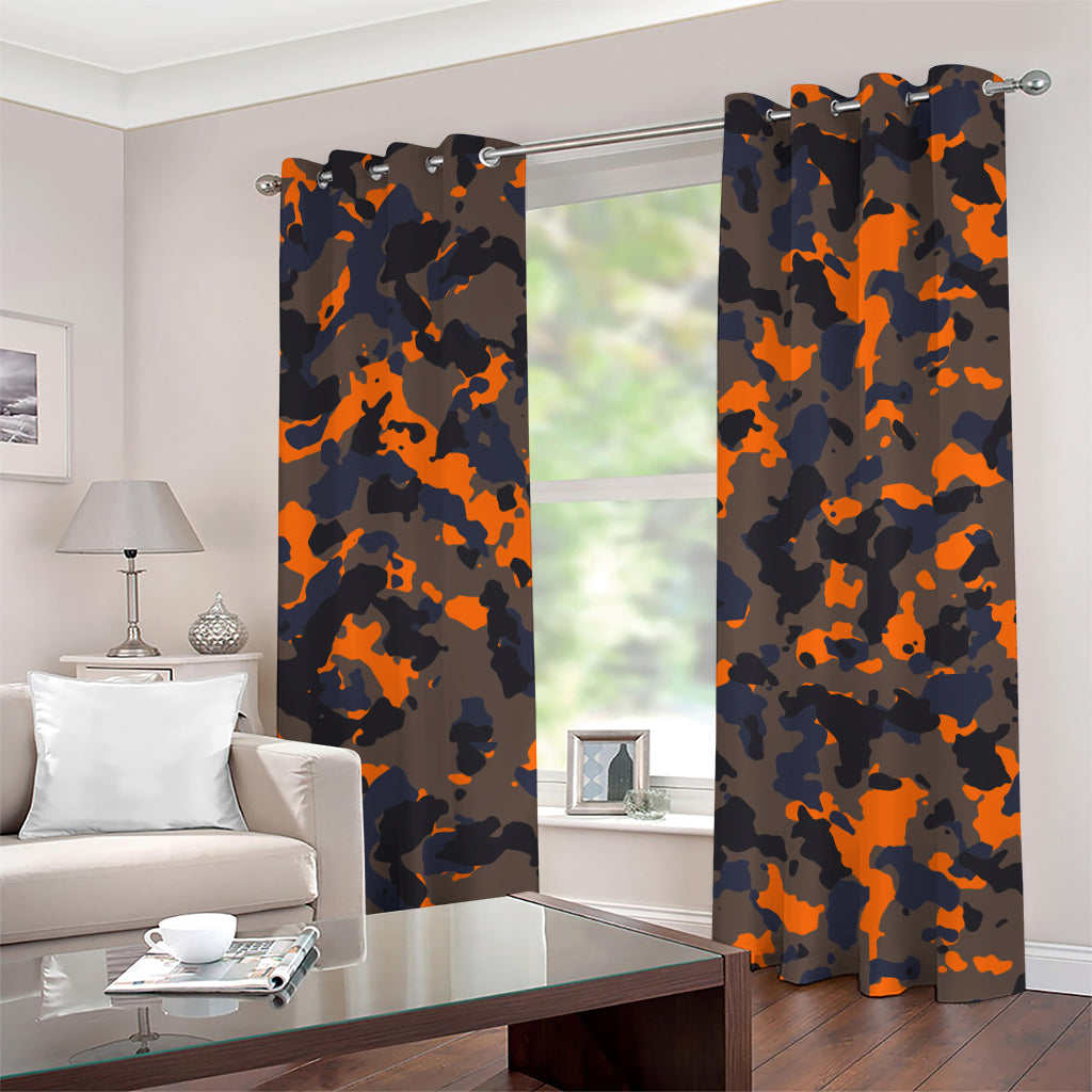 Black And Orange Camouflage Print Grommet Curtains