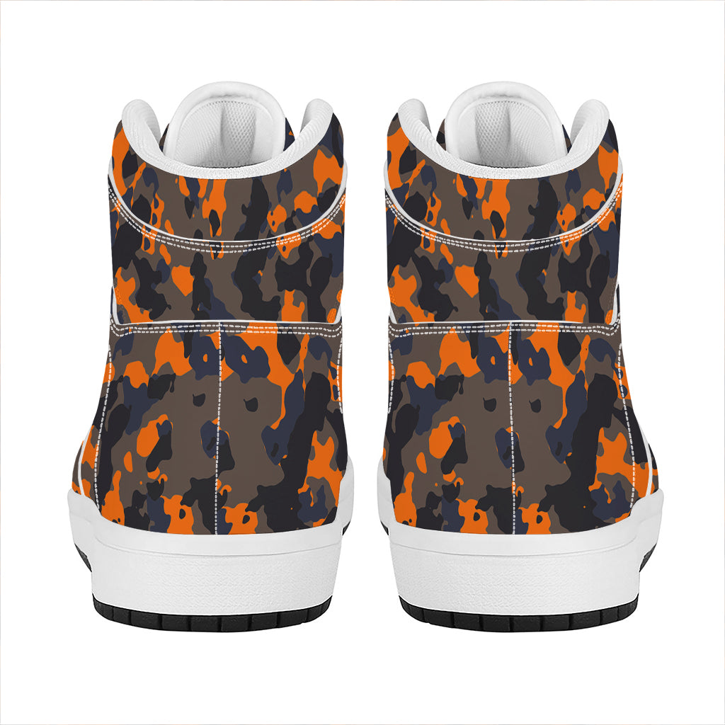Black And Orange Camouflage Print High Top Leather Sneakers