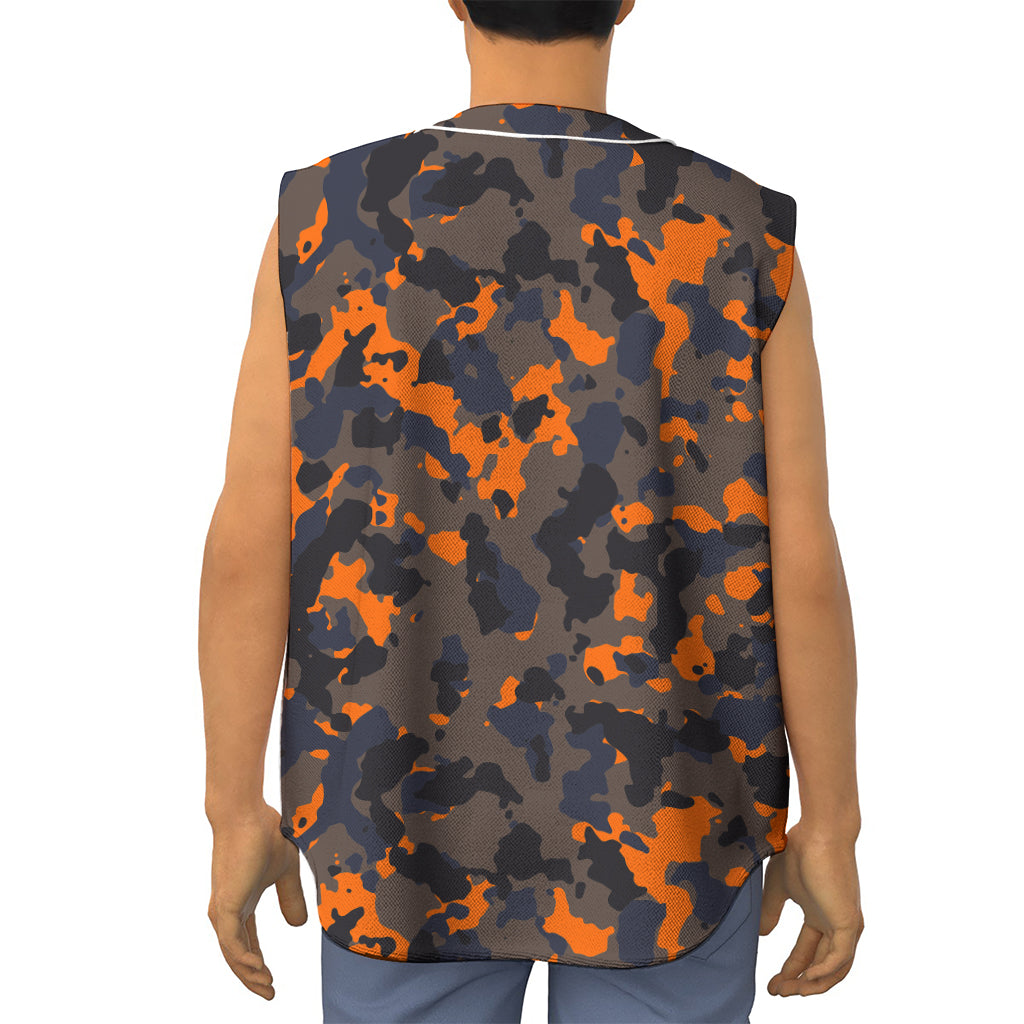 Black And Orange Camouflage Print Sleeveless Baseball Jersey