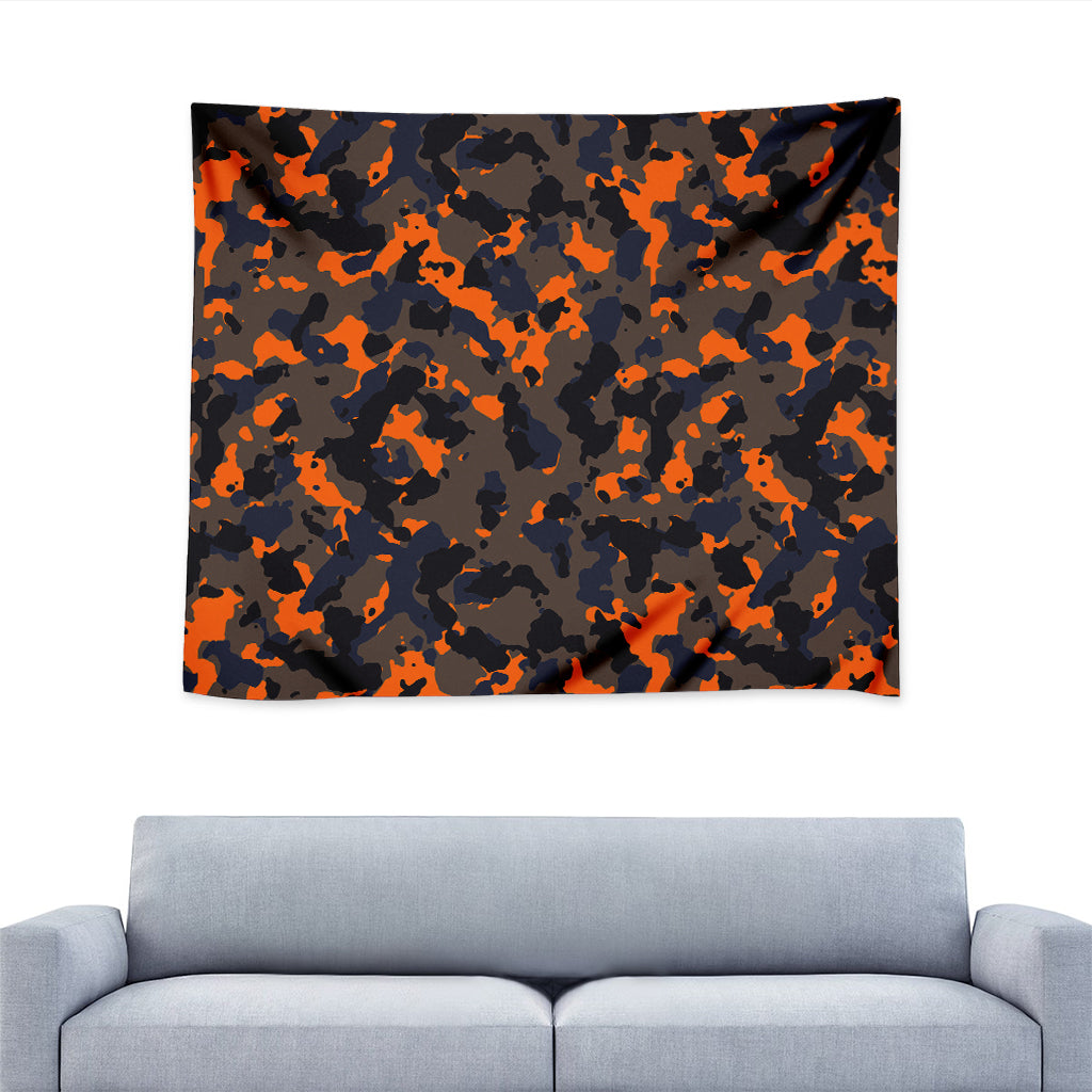 Black And Orange Camouflage Print Tapestry