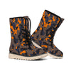 Black And Orange Camouflage Print Winter Boots