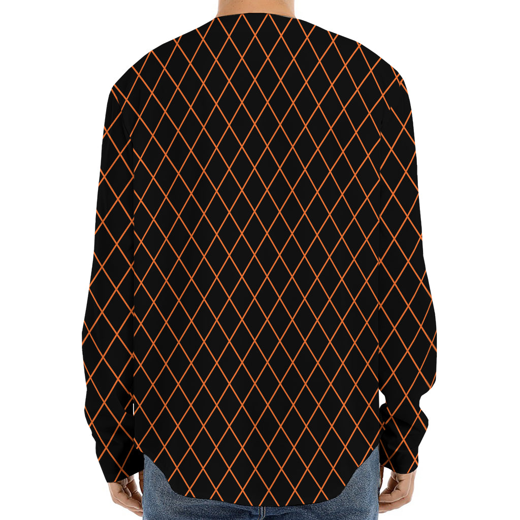 Black And Orange Harlequin Print Long Sleeve Baseball Jersey