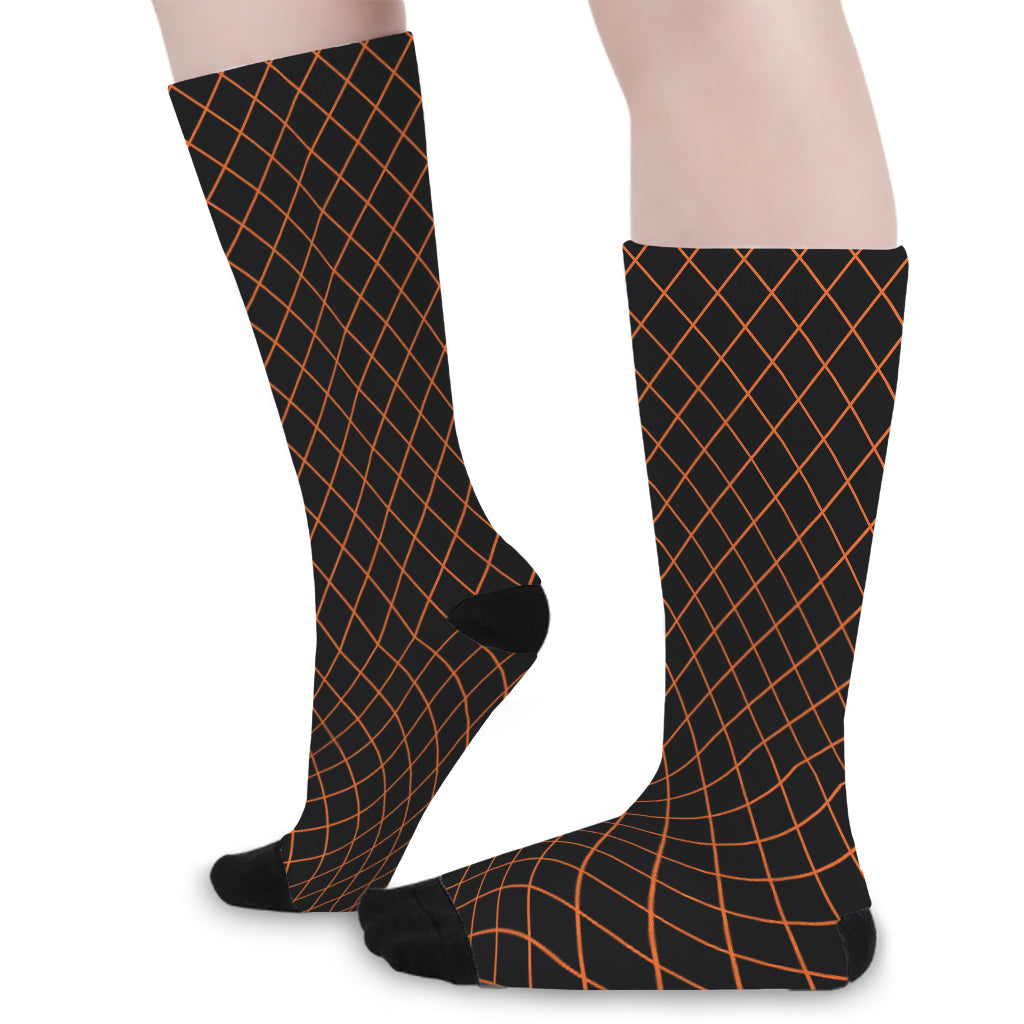 Black And Orange Harlequin Print Long Socks