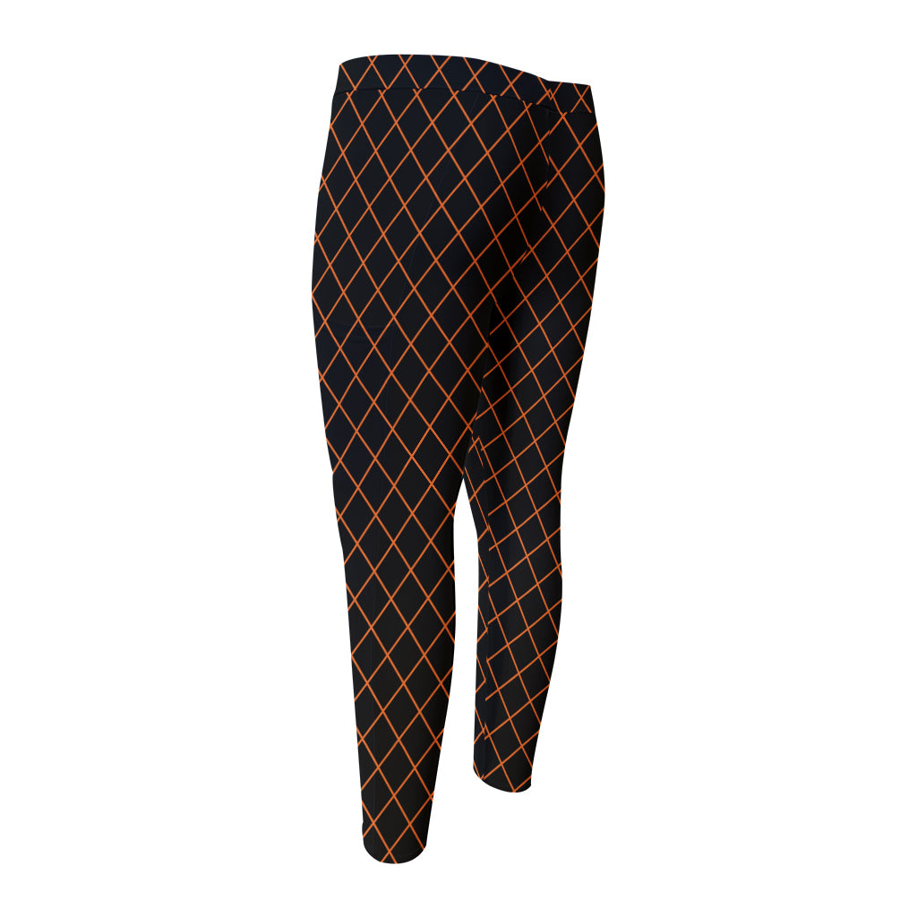 Black And Orange Harlequin Print Men's Compression Pants