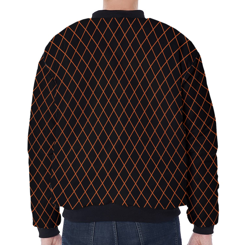 Black And Orange Harlequin Print Zip Sleeve Bomber Jacket