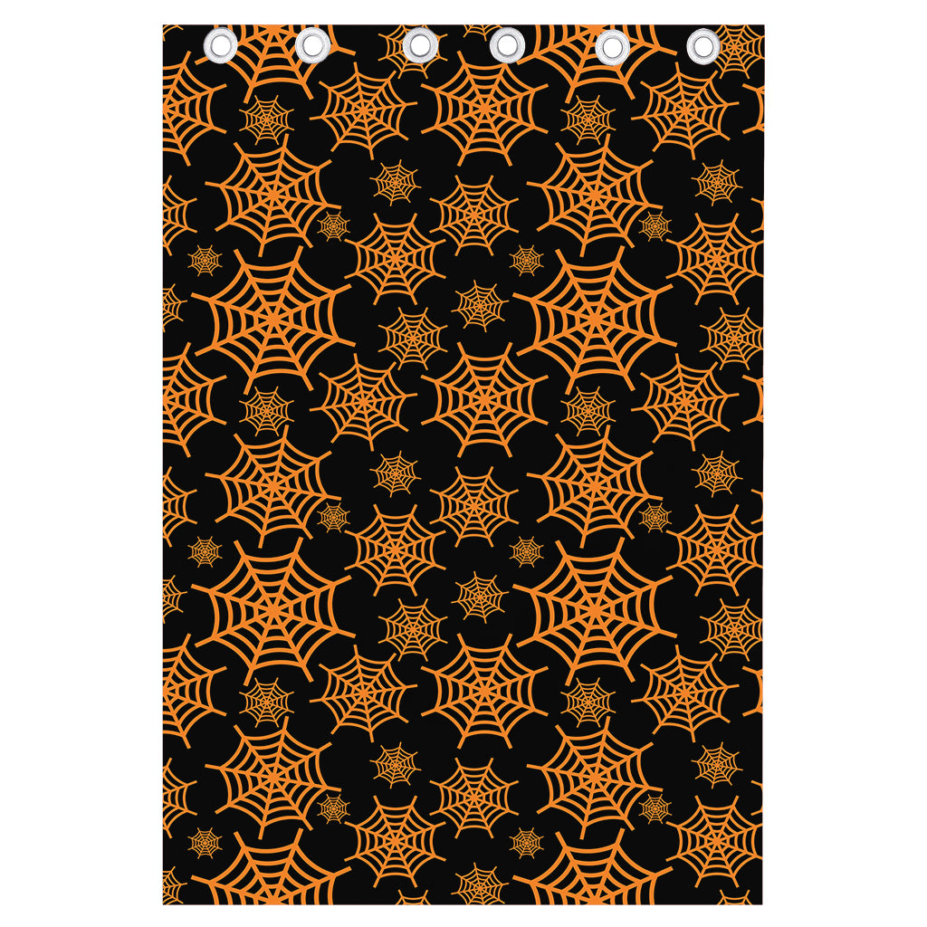 Black And Orange Spider Web Print Curtain