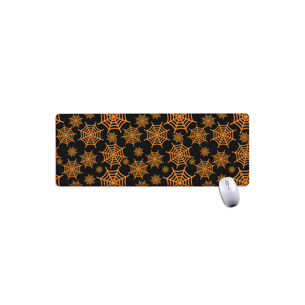 Black And Orange Spider Web Print Extended Mouse Pad