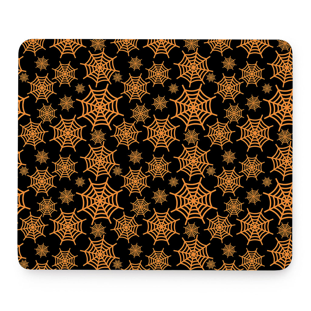 Black And Orange Spider Web Print Mouse Pad