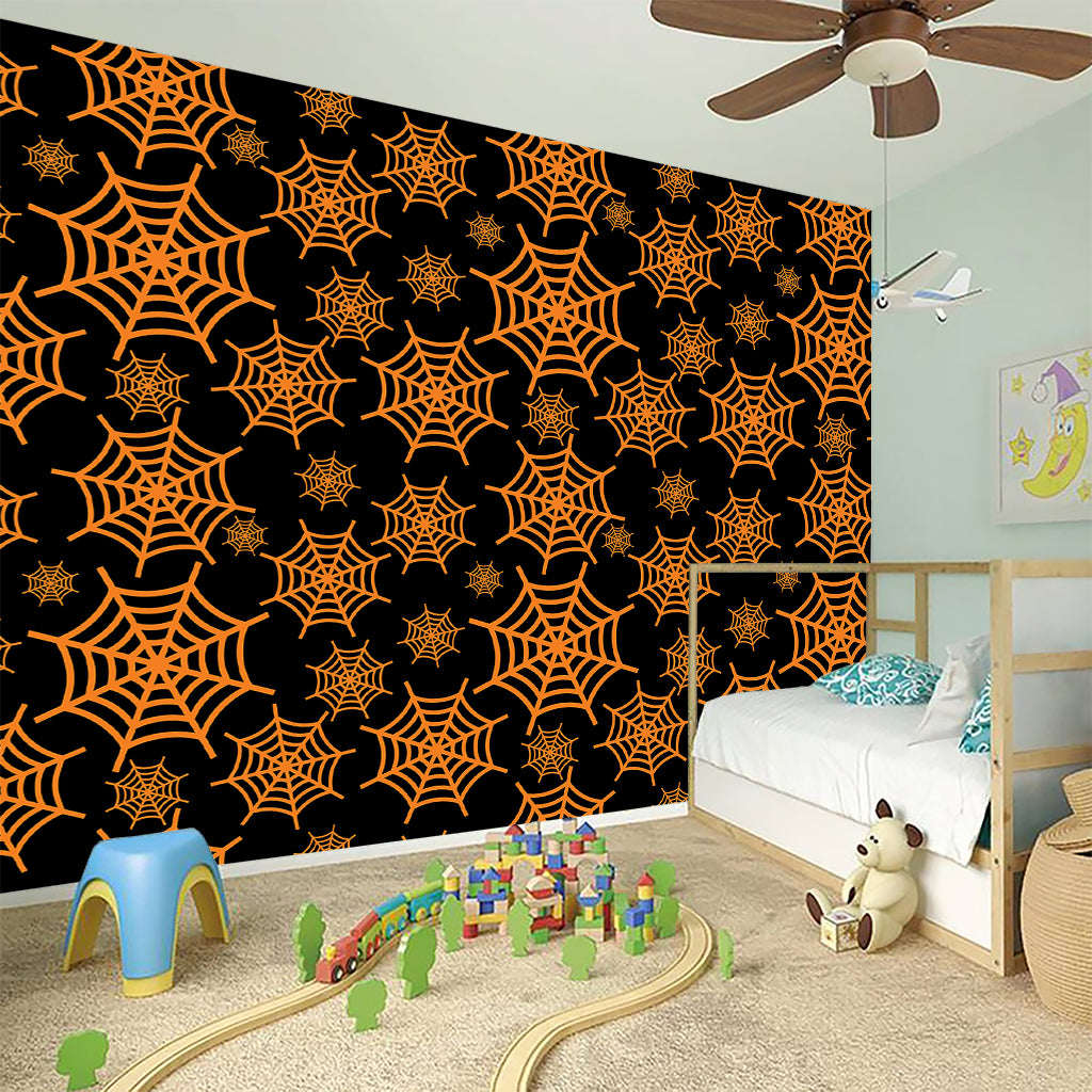 Black And Orange Spider Web Print Wall Sticker