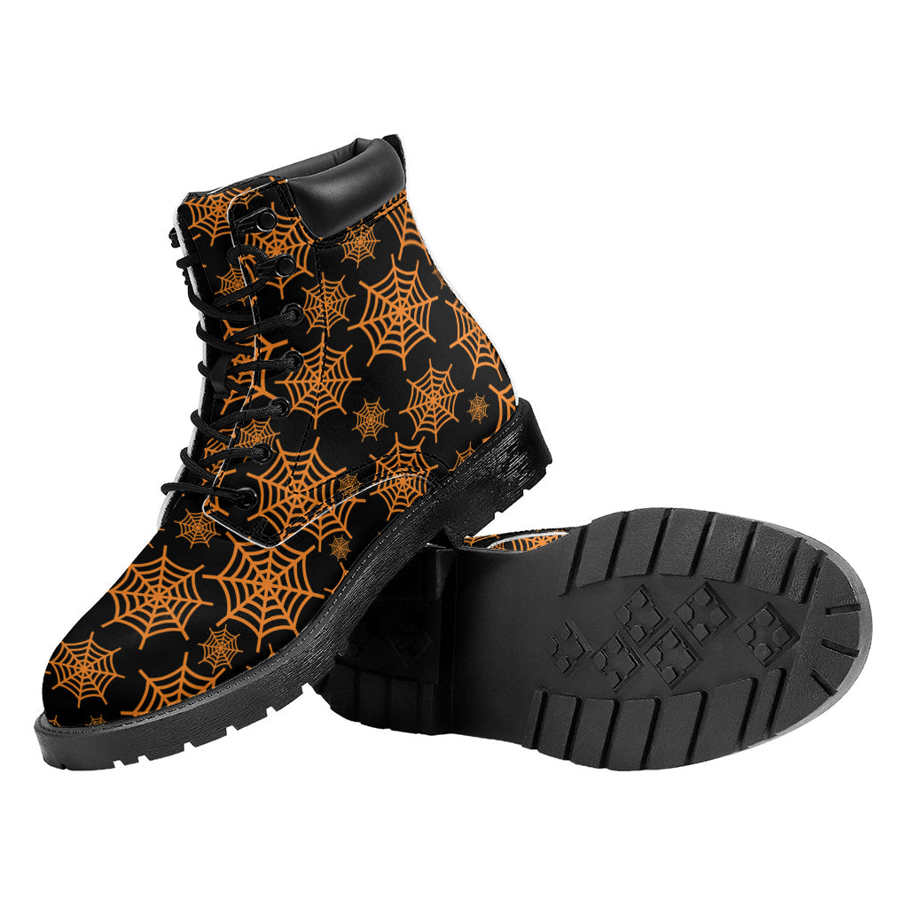 Black And Orange Spider Web Print Work Boots