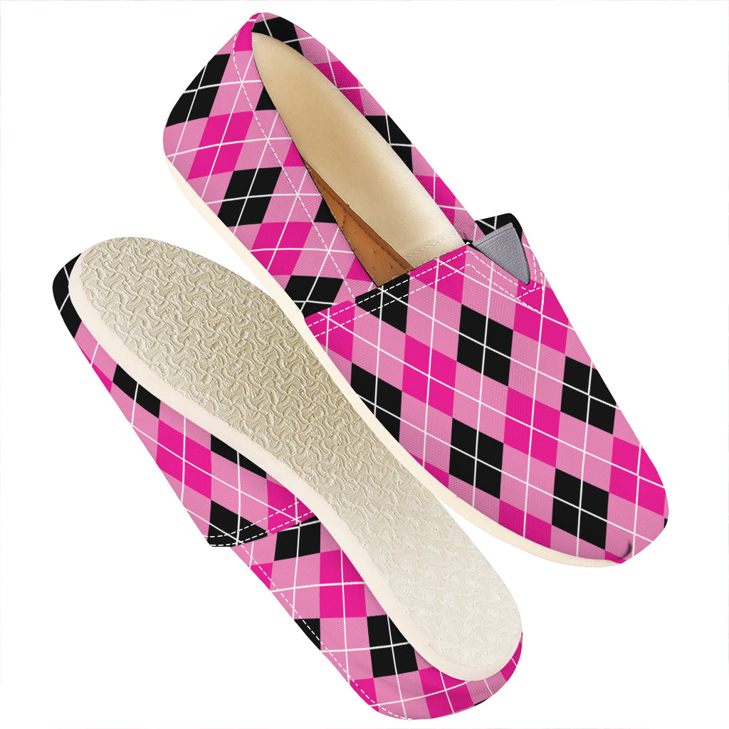 Black And Pink Argyle Pattern Print Casual Shoes