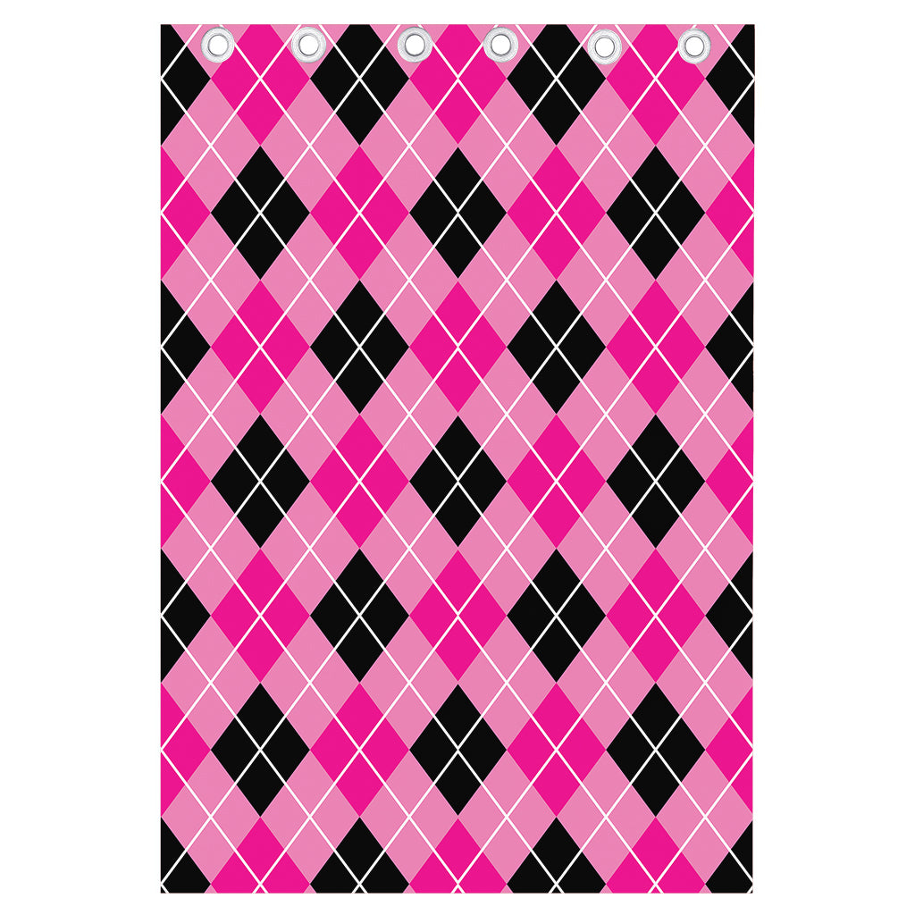 Black And Pink Argyle Pattern Print Curtain