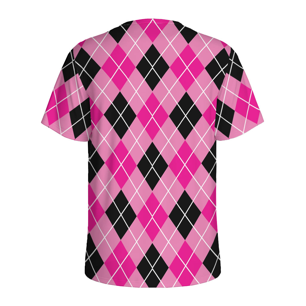 Black And Pink Argyle Pattern Print Men's Sports T-Shirt