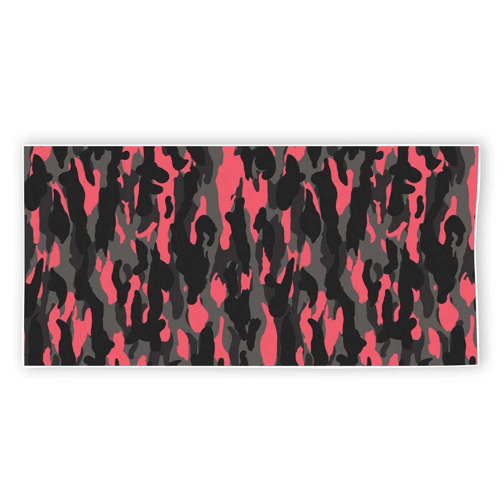 Black And Pink Camouflage Print Beach Towel