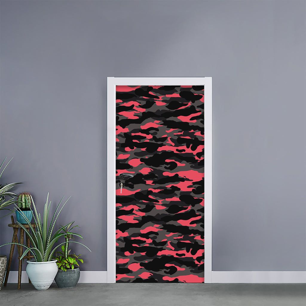 Black And Pink Camouflage Print Door Sticker